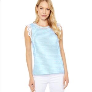 Lilly Pulitzer Zanzibar Blue Beach Happy Stripe Agee Top Shirt Tank L